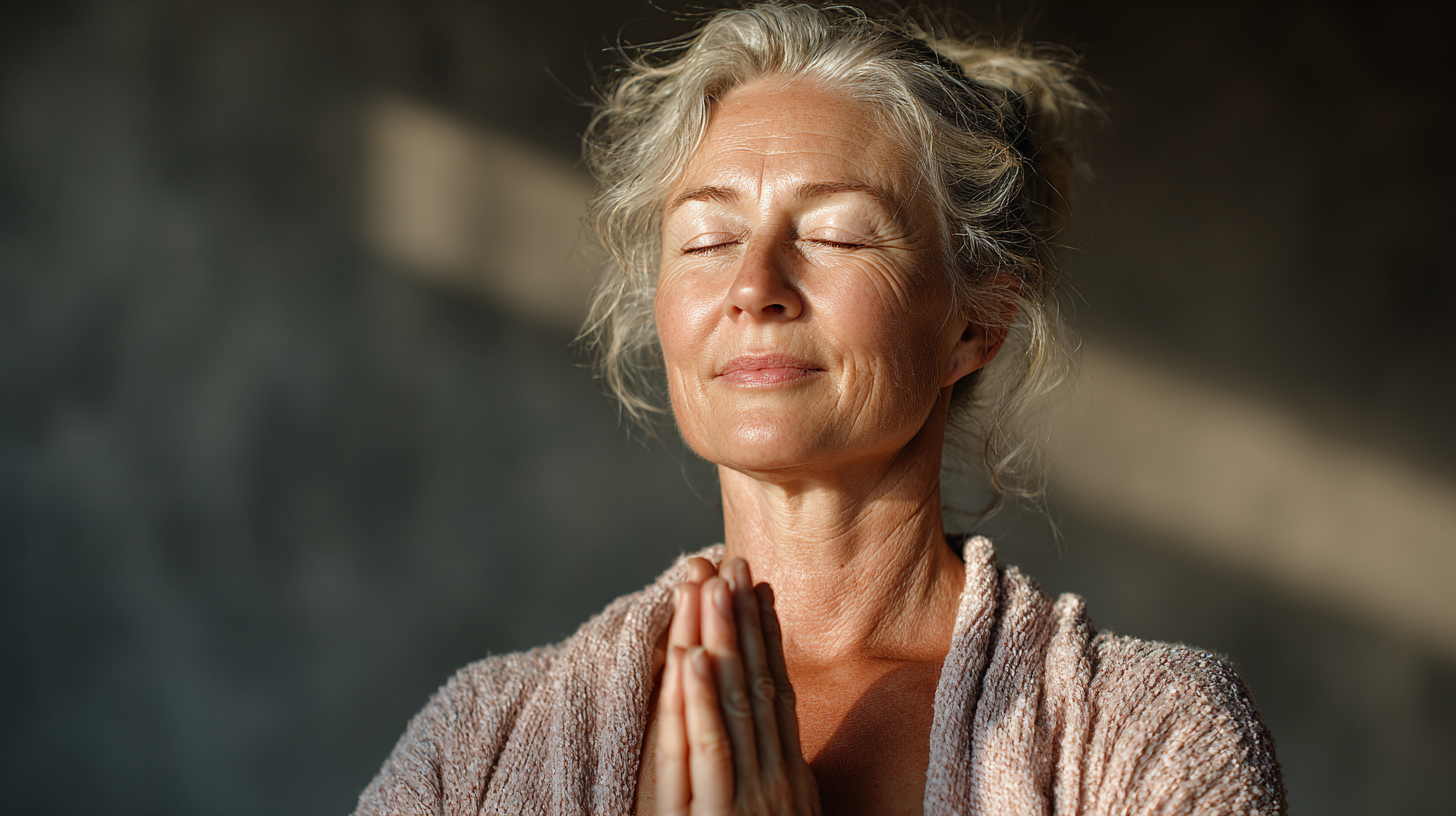 Група старших людей займається йогою в світлій студії